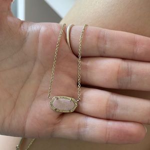 elisa pendant necklace kendra scott, color: unknown but it’s a pinky stone